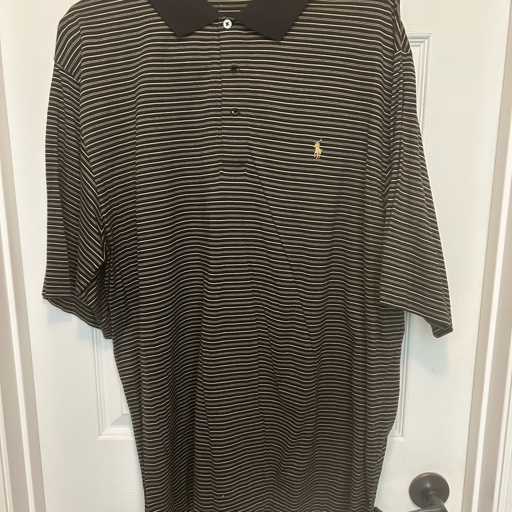 Ralph Lauren Black and White Polo Shirt with Stripes